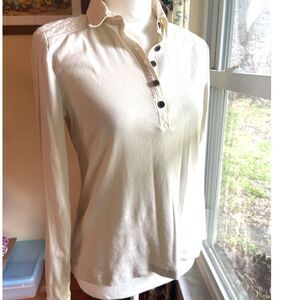 Ralph Lauren Womens Y2K Classic Henley Top Sz S Ivory Preppy Collegiate Casual